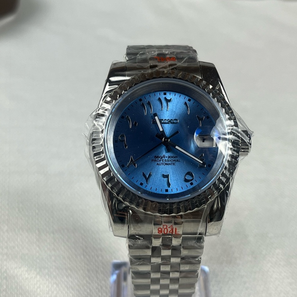 Automatic Luxury Watch Blue Arabic Dial Jubilee Bracelet Date Fluted Bezel - Picture 5 of 6